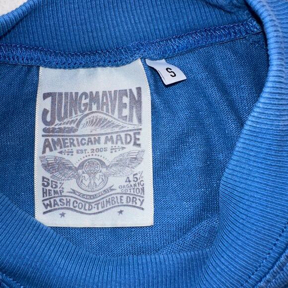 Jungmaven Short Sleeve Raglan Tee T-Shirt Top Small Galaxy Blue 55% Hemp EUC - Picture 11 of 12
